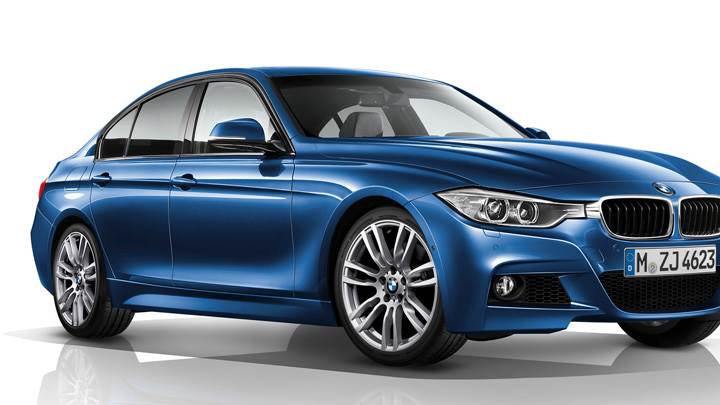 BMW 3 Series F30 M Sports Package Side Front Pose In Blue N White Background
